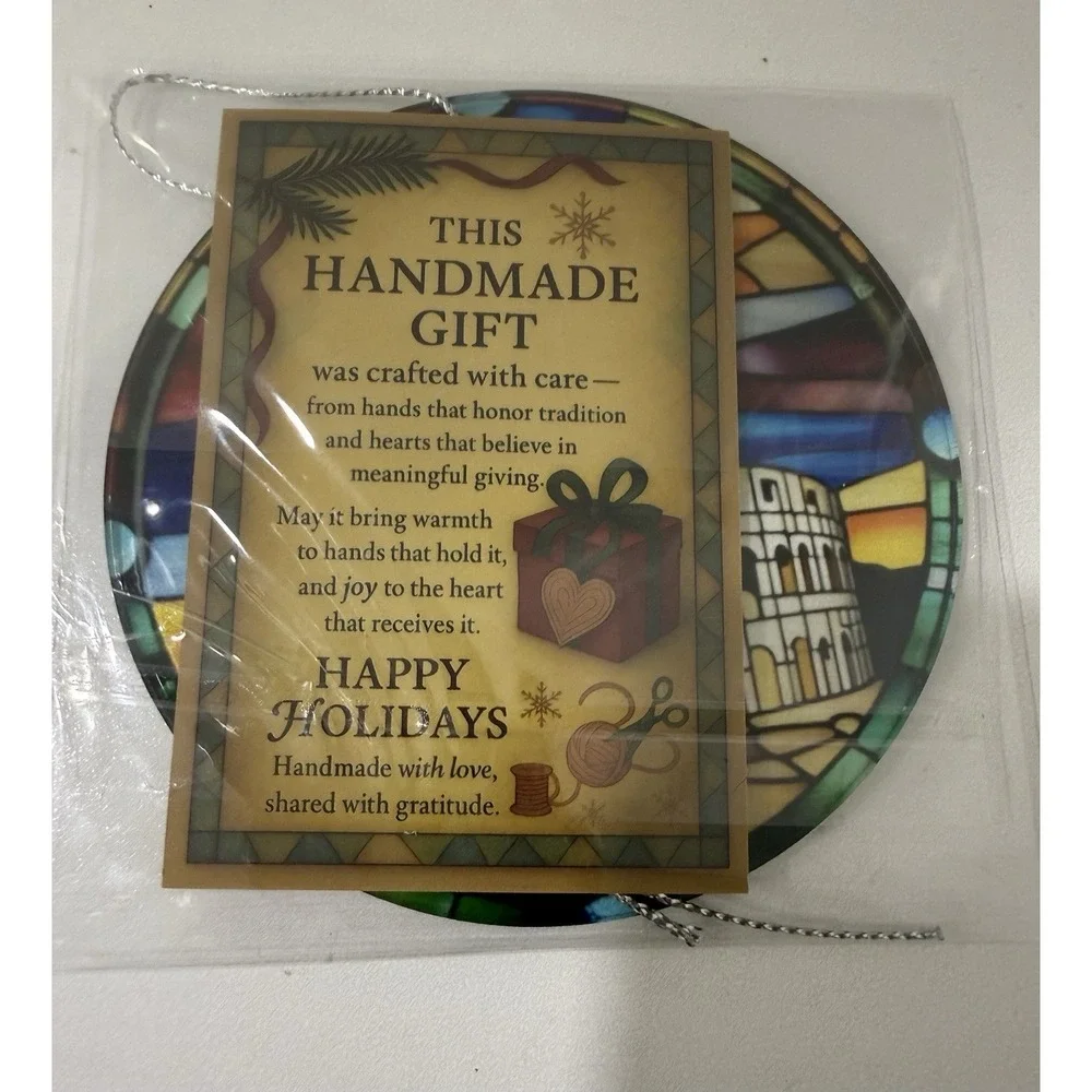 NEW Italy Rome Colosseum Stained Glass Look Handmade Christmas Ornament